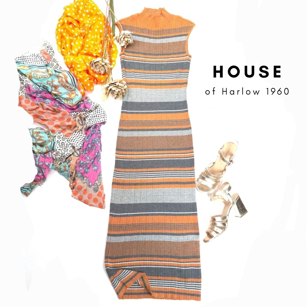 House of Harlow 1960 Striped Brown and Orange Dress Size S